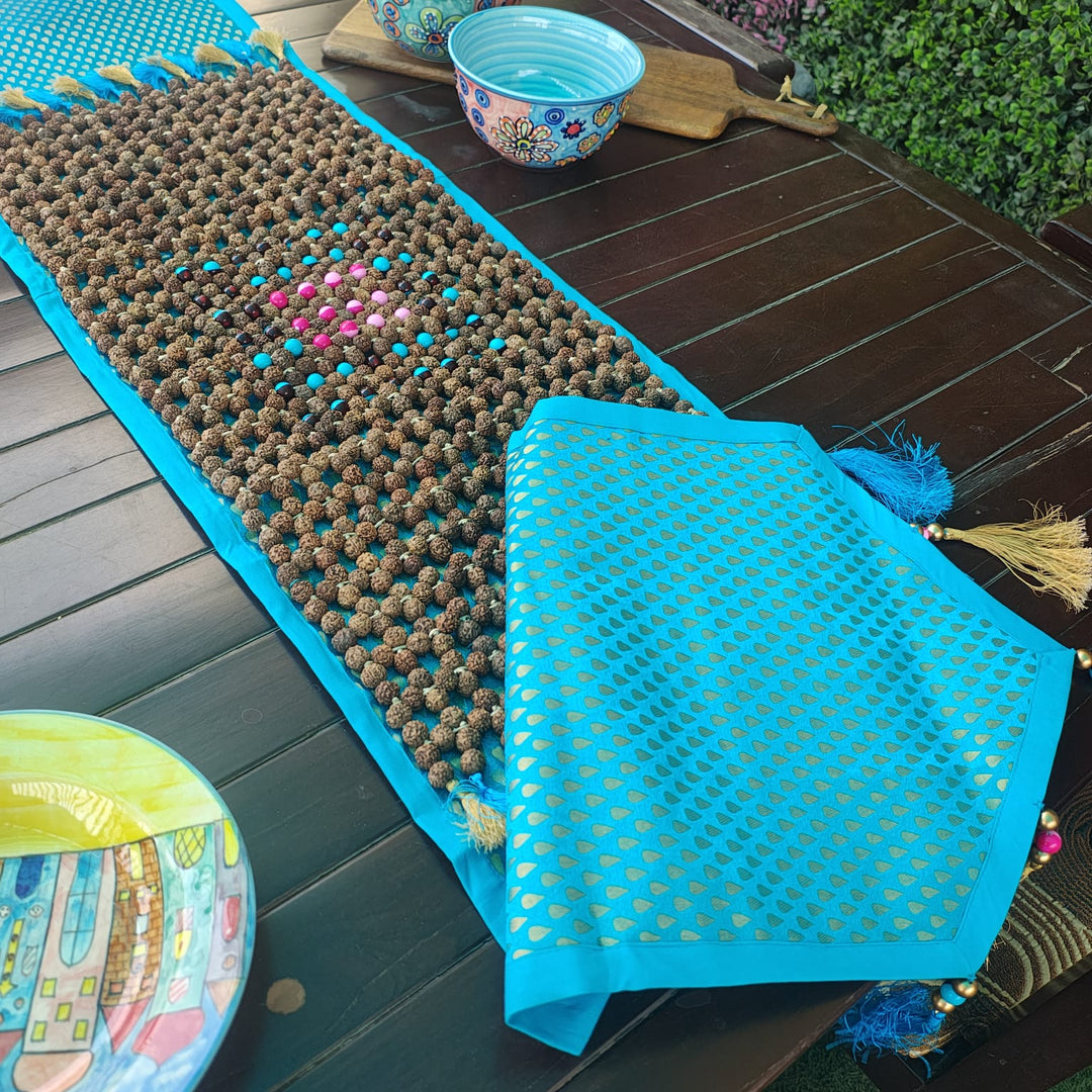 Table Runner, Rudraksha Beads Hand Crafted Table Linen, Exquisite and Unique runner for your home Decoration Settings