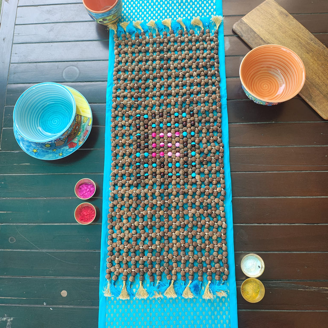Table Runner, Rudraksha Beads Hand Crafted Table Linen, Exquisite and Unique runner for your home Decoration Settings