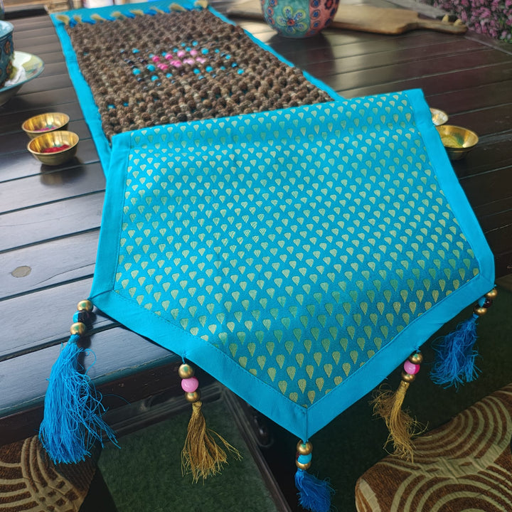 Table Runner, Rudraksha Beads Hand Crafted Table Linen, Exquisite and Unique runner for your home Decoration Settings