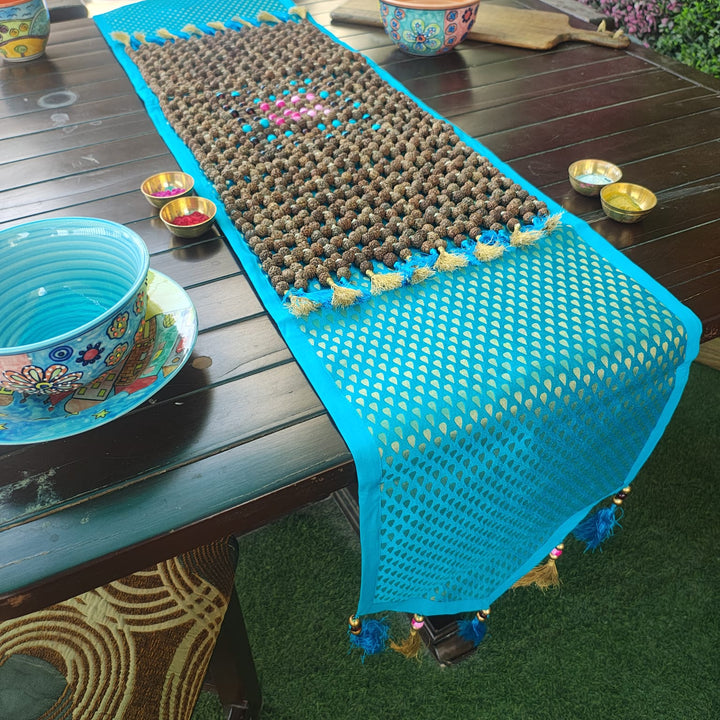 Table Runner, Rudraksha Beads Hand Crafted Table Linen, Exquisite and Unique runner for your home Decoration Settings