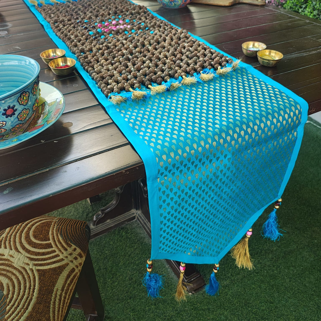 Table Runner, Rudraksha Beads Hand Crafted Table Linen, Exquisite and Unique runner for your home Decoration Settings