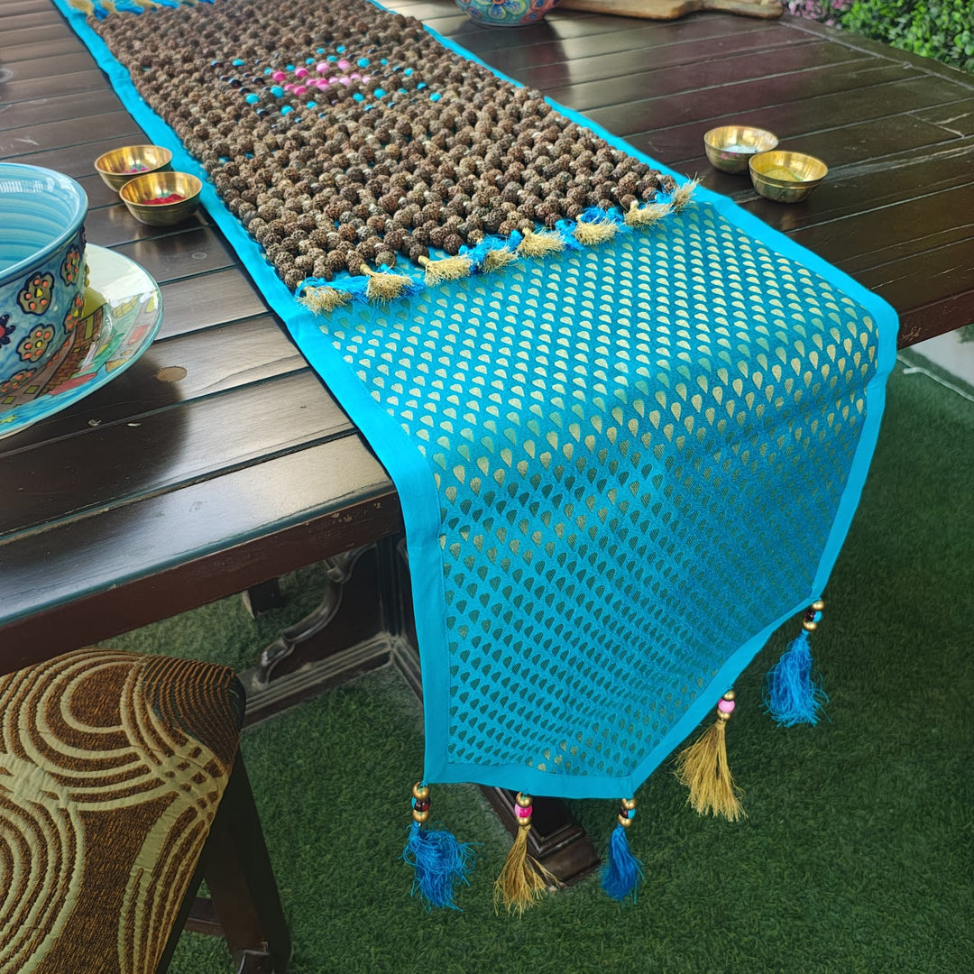 Table Runner, Rudraksha Beads Hand Crafted Table Linen, Exquisite and Unique runner for your home Decoration Settings