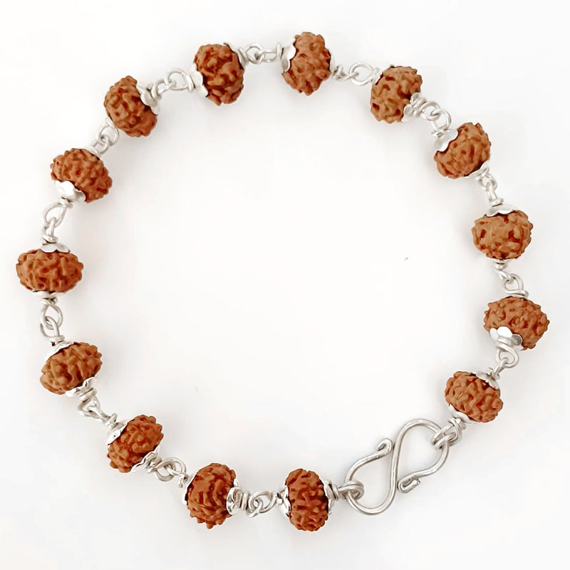 6 Mukhi Rudraksha Bracelet with Silver Caps and Links | Six faced Rudraksha Silver Bracelet | Original & Energised 7mm Beads of 6 / Six Mukhi
