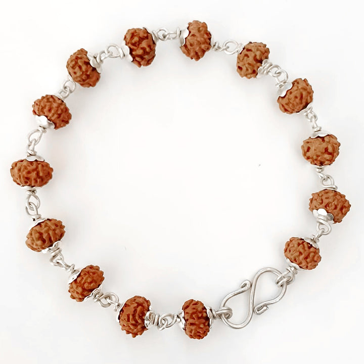 6 Mukhi Rudraksha Bracelet with Silver Caps and Links | Six faced Rudraksha Silver Bracelet | Original & Energised 7mm Beads of 6 / Six Mukhi