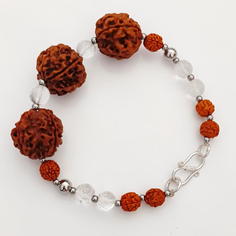 Virgo Zodiac Sun Sign Bracelet | Kanya Rashi Bracelet | A Combination of 4 Mukhi Rudraksha and 6 Mukhi Rudraksha Bead with Sphatik ( Quartz / Crystal ) Gemstone Beads | Energised Bracelet