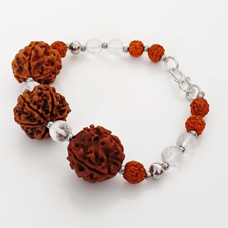 Virgo Zodiac Sun Sign Bracelet | Kanya Rashi Bracelet | A Combination of 4 Mukhi Rudraksha and 6 Mukhi Rudraksha Bead with Sphatik ( Quartz / Crystal ) Gemstone Beads | Energised Bracelet