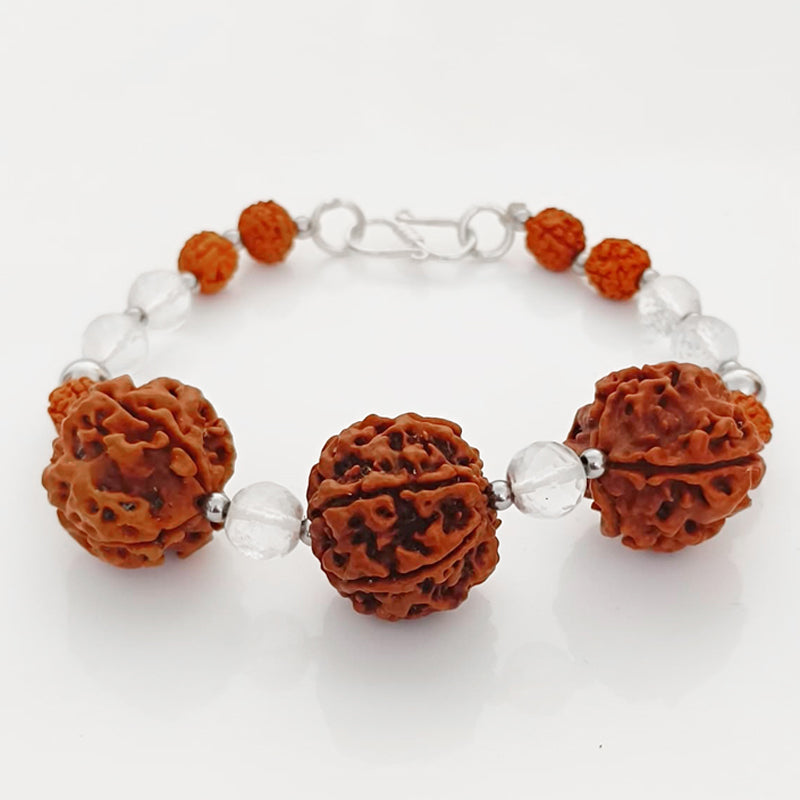 Virgo Zodiac Sun Sign Bracelet | Kanya Rashi Bracelet | A Combination of 4 Mukhi Rudraksha and 6 Mukhi Rudraksha Bead with Sphatik ( Quartz / Crystal ) Gemstone Beads | Energised Bracelet