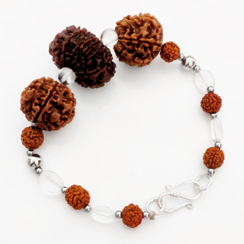 Libra Zodiac Sun Sign Bracelet |Tula Rashi Bracelet | A Combination of 6 Mukhi Rudraksha, and 11 Mukhi Rudraksha Bead with Sphatik ( Crystal / Quartz ) Gemstone Beads | Energised Bracelet