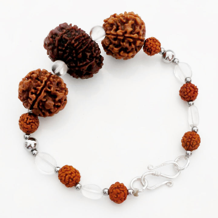 Libra Zodiac Sun Sign Bracelet |Tula Rashi Bracelet | A Combination of 6 Mukhi Rudraksha, and 11 Mukhi Rudraksha Bead with Sphatik ( Crystal / Quartz ) Gemstone Beads | Energised Bracelet