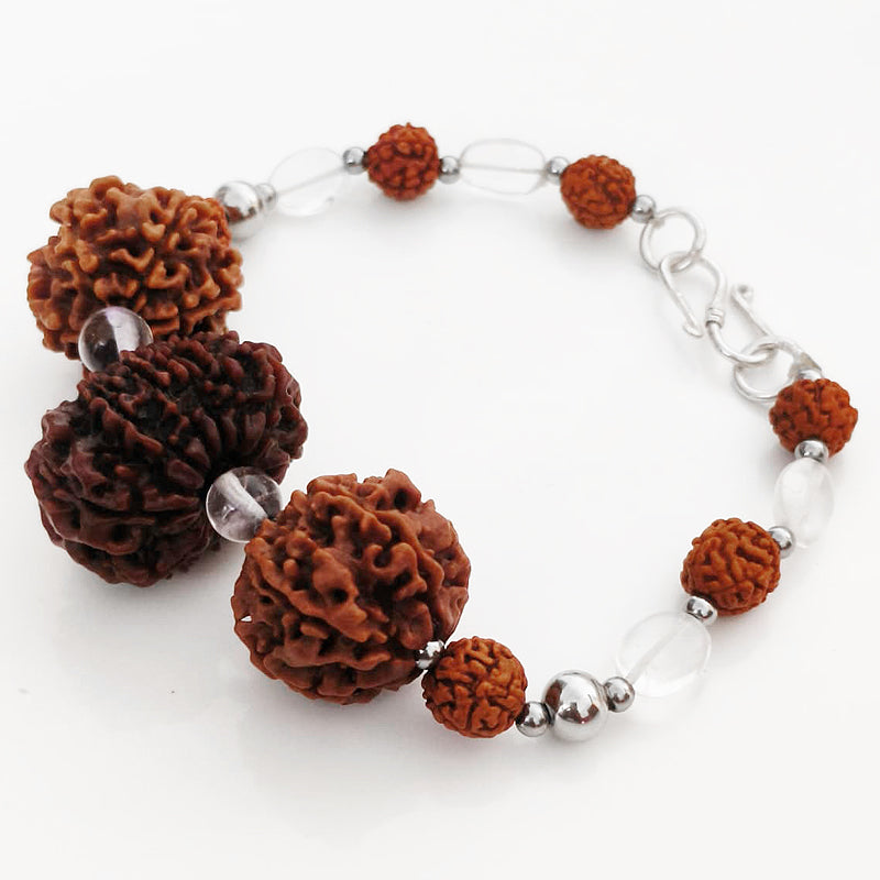 Libra Zodiac Sun Sign Bracelet |Tula Rashi Bracelet | A Combination of 6 Mukhi Rudraksha, and 11 Mukhi Rudraksha Bead with Sphatik ( Crystal / Quartz ) Gemstone Beads | Energised Bracelet