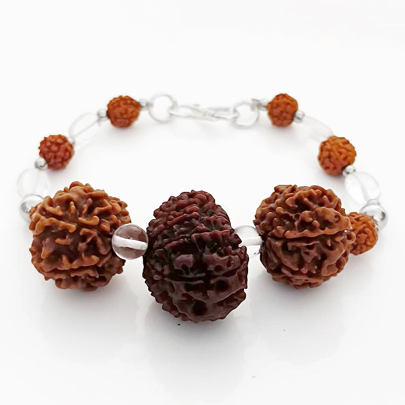 Libra Zodiac Sun Sign Bracelet |Tula Rashi Bracelet | A Combination of 6 Mukhi Rudraksha, and 11 Mukhi Rudraksha Bead with Sphatik ( Crystal / Quartz ) Gemstone Beads | Energised Bracelet