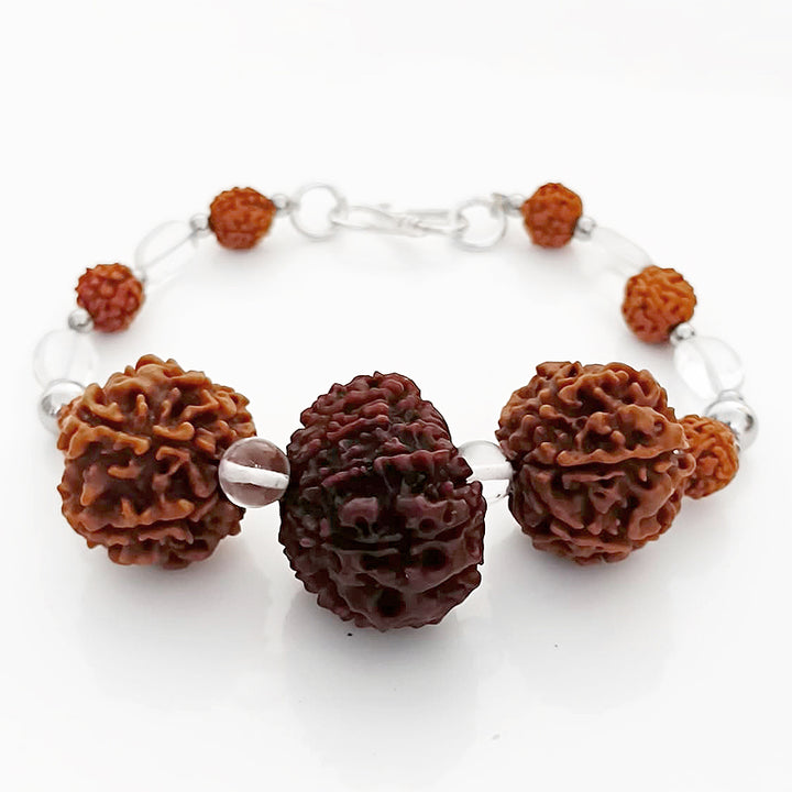 Libra Zodiac Sun Sign Bracelet |Tula Rashi Bracelet | A Combination of 6 Mukhi Rudraksha, and 11 Mukhi Rudraksha Bead with Sphatik ( Crystal / Quartz ) Gemstone Beads | Energised Bracelet