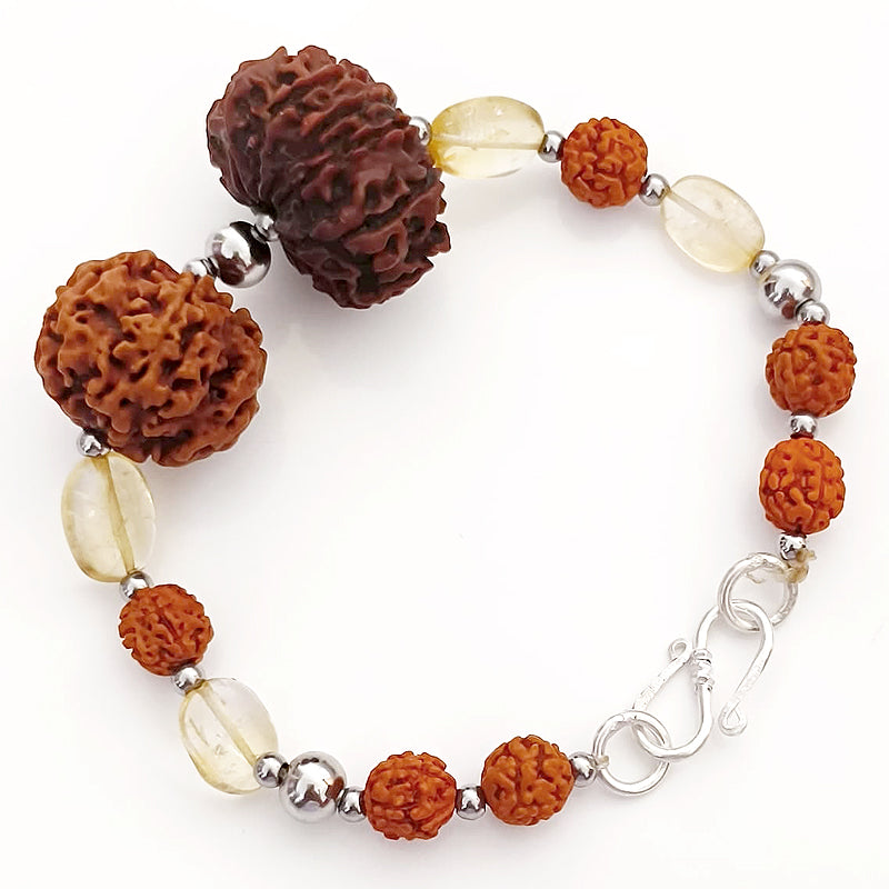 Sagittarius Zodiac Sun Sign Bracelet | Dhanu Rashi Bracelet | A Combination of 5 Mukhi Rudraksha Bead and 12 Mukhi Rudraksha Bead with Golden Topaz Gemstone Beads | Energised Bracelet