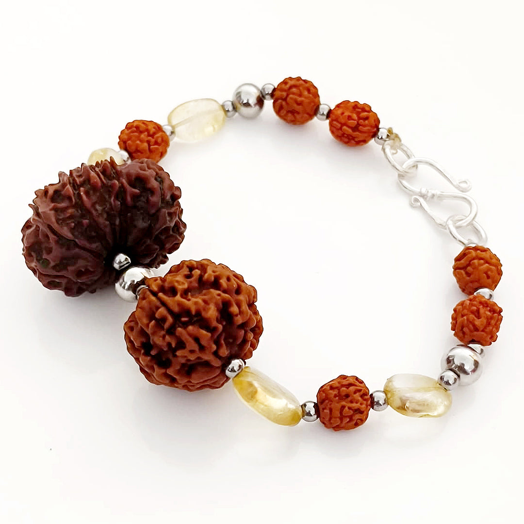 Sagittarius Zodiac Sun Sign Bracelet | Dhanu Rashi Bracelet | A Combination of 5 Mukhi Rudraksha Bead and 12 Mukhi Rudraksha Bead with Golden Topaz Gemstone Beads | Energised Bracelet