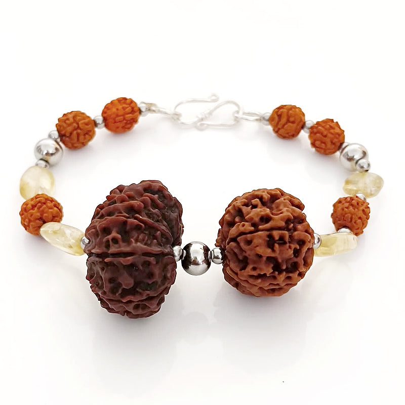 Sagittarius Zodiac Sun Sign Bracelet | Dhanu Rashi Bracelet | A Combination of 5 Mukhi Rudraksha Bead and 12 Mukhi Rudraksha Bead with Golden Topaz Gemstone Beads | Energised Bracelet