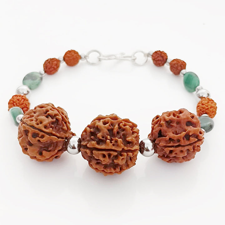Gemini Zodiac Sun Sign Bracelet | Mithun ( Mithuna ) Rashi Bracelet | A Combination of 4 Mukhi Rudraksha and 6 Mukhi Rudraksha Bead with Emerald Gemstone Beads | Energised Bracelet