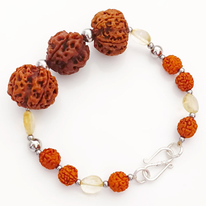 Pisces Zodiac Sun Sign Bracelet | Meen (Meena) Rashi Bracelet | A Combination of 3 Mukhi Rudraksha Bead and 5 Mukhi Rudraksha Bead with Golden Topaz Gemstone Beads | Energised Bracelet