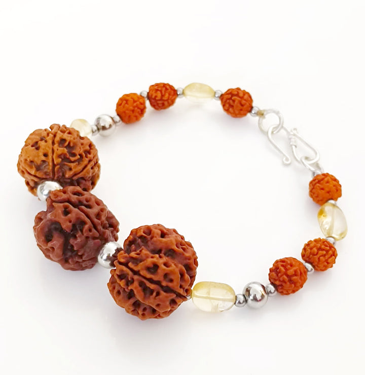 Pisces Zodiac Sun Sign Bracelet | Meen (Meena) Rashi Bracelet | A Combination of 3 Mukhi Rudraksha Bead and 5 Mukhi Rudraksha Bead with Golden Topaz Gemstone Beads | Energised Bracelet