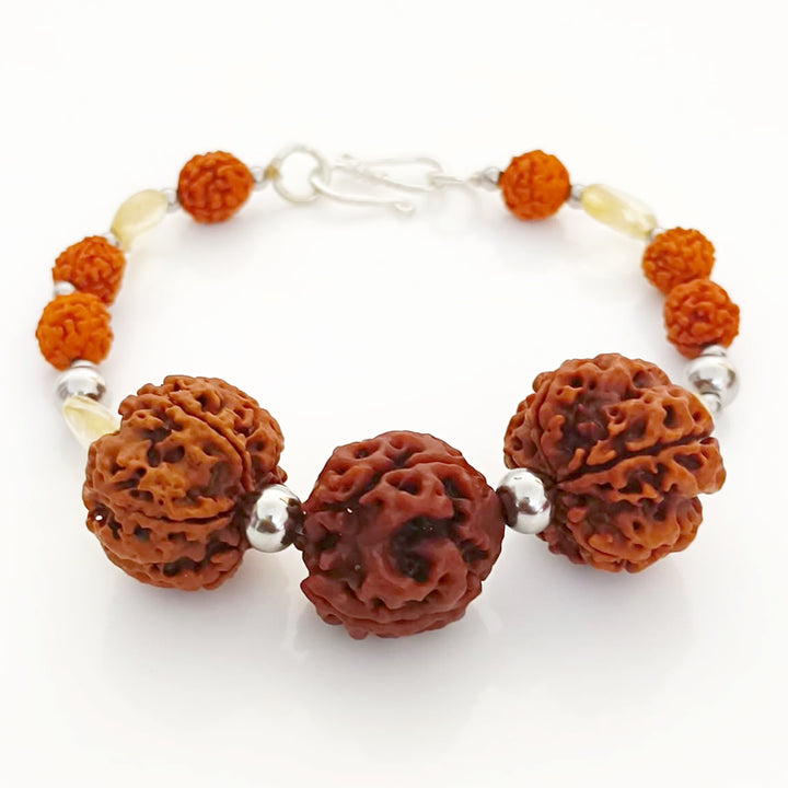Pisces Zodiac Sun Sign Bracelet | Meen (Meena) Rashi Bracelet | A Combination of 3 Mukhi Rudraksha Bead and 5 Mukhi Rudraksha Bead with Golden Topaz Gemstone Beads | Energised Bracelet