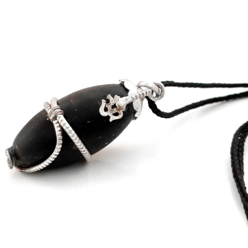 Narmadeshwar Lingam Snake Pendant | Original Narmadeshwar Shivling Silver Om Pendant | Narmedashwer Shiva Lingam | Narmada Shivling