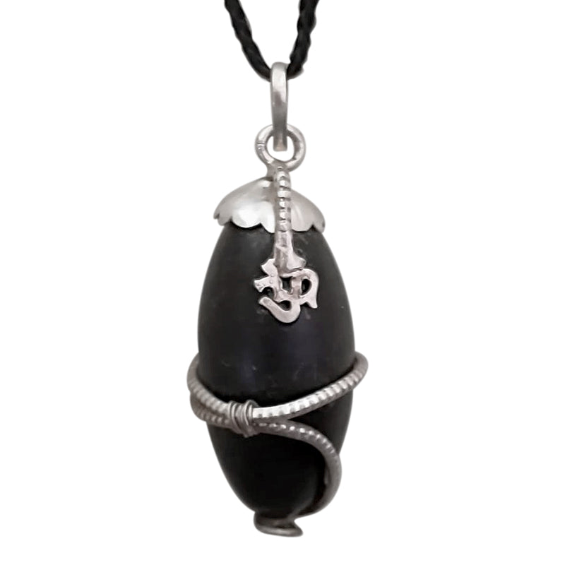 Narmadeshwar Lingam Snake Pendant | Original Narmadeshwar Shivling Silver Om Pendant | Narmedashwer Shiva Lingam | Narmada Shivling