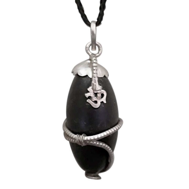 Narmadeshwar Lingam Snake Pendant | Original Narmadeshwar Shivling Silver Om Pendant | Narmedashwer Shiva Lingam | Narmada Shivling