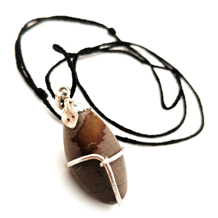 Narmadeshwar Lingam Snake Pendant | Original Narmadeshwar Shivling Silver Om Pendant | Narmedashwer Shiva Lingam | Narmada Shivling Brown