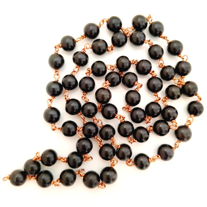 Original Kali Hakik Mala in Copper Wire | Natural Black Agate Rosary 54+1 Beads In Copper