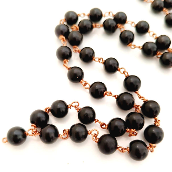 Original Kali Hakik Mala in Copper Wire | Natural Black Agate Rosary 54+1 Beads In Copper