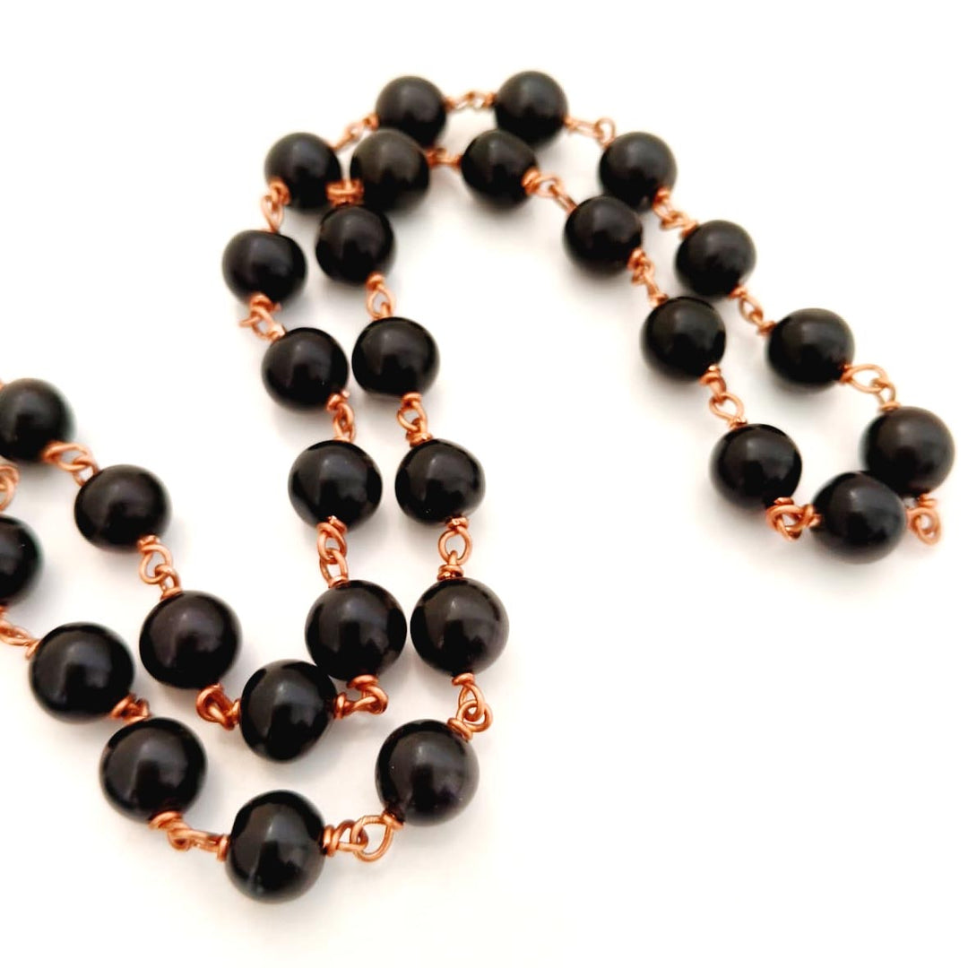 Original Kali Hakik Mala in Copper Wire | Natural Black Agate Rosary 54+1 Beads In Copper