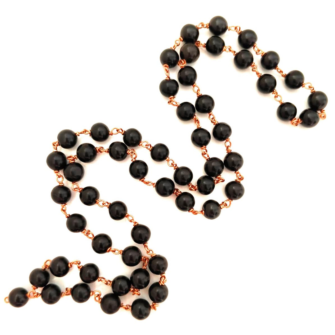 Original Kali Hakik Mala in Copper Wire | Natural Black Agate Rosary 54+1 Beads In Copper