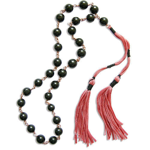  Black Agate - Kali Hakik Japa Mala in Copper | 27 + 1 Round Black Hakik Beads Japa Mala Bracelet in copper wire and links | Saturn Japa Mala