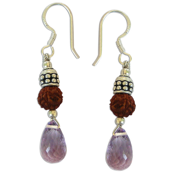 Amethyst and Rudraksha Earring