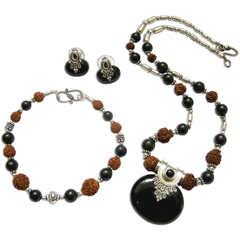 Black Onyx - Rudraksha Jewelry Set