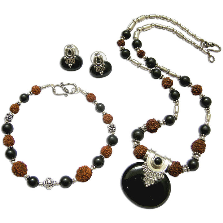 Black Onyx - Rudraksha Jewelry Set