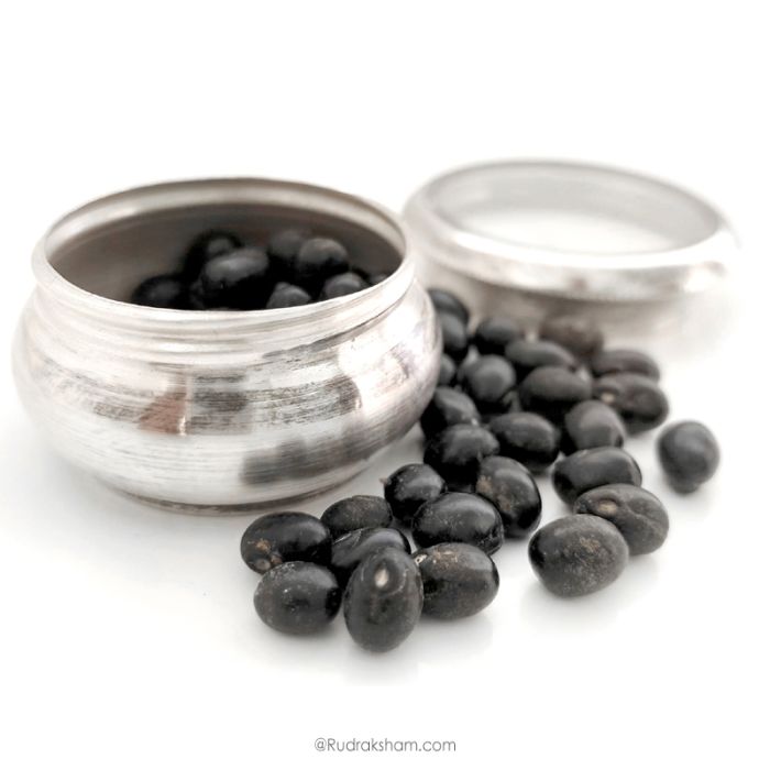 Black Chirmi Beads in Silver Box, Black Gunja Seeds, Kaali Gunja Beads 11, 21, 51 and 71 beads Set in box, To remove Black Magic & Evil, Bring Good Luck and Wealth