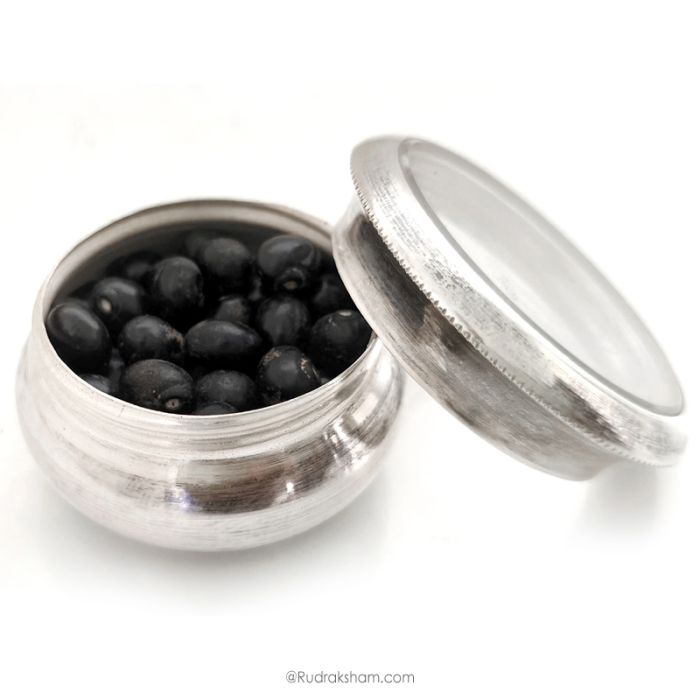 Black Chirmi Beads in Silver Box, Black Gunja Seeds, Kaali Gunja Beads 11, 21, 51 and 71 beads Set in box, To remove Black Magic & Evil, Bring Good Luck and Wealth
