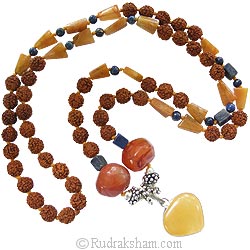 Carnelian - Lapis Lazuli - Rudraksha Necklace