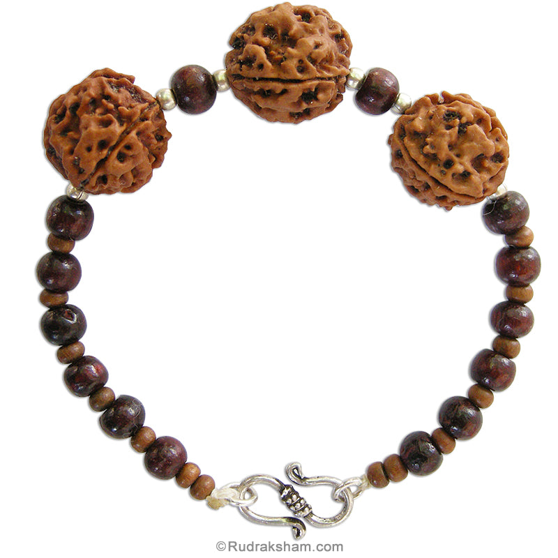 Education Bracelet with Red & White Sandalwood / Chandan Beads | Combination of 4 Mukhi & 6 Mukhi Rudraksha Nepal Beads | Saraswati Bracelet with Silver Accessories 
