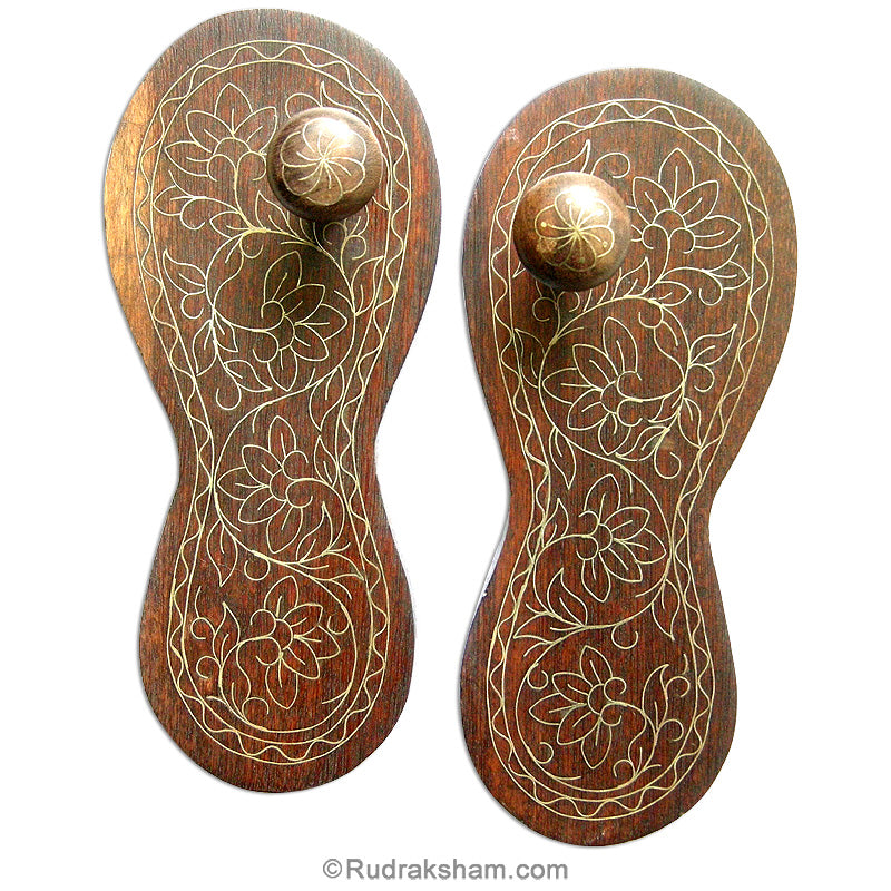 Charan Paduka Silver | Traditional Wooden Khadau with Silver Inlay Work for Home Temple, Lakshmi Charan, Wooden Paduka
