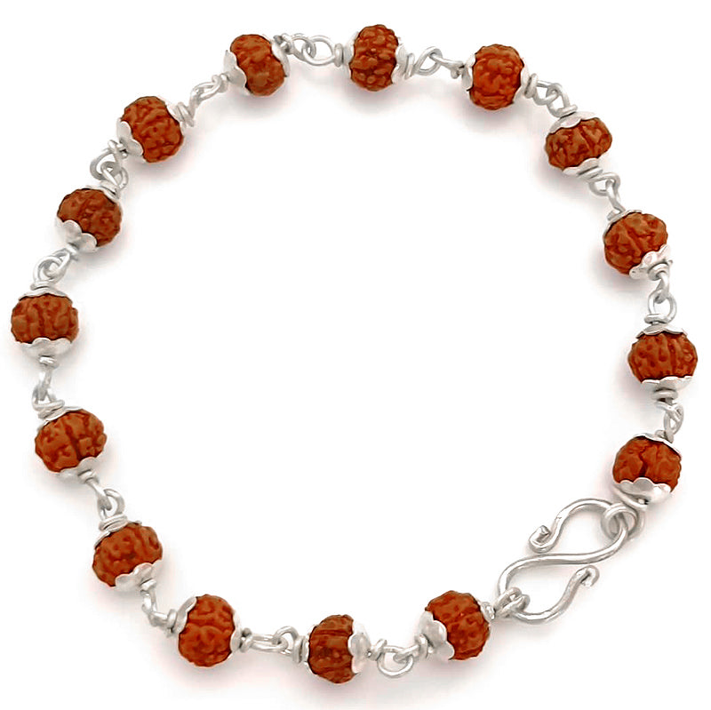 Pathri Rudraksha Charm Bracelet | Chikna Beads Rudraksha Bracelet with Silver Caps and wire | High Quality Smooth Java Rudraksha Beads Bracelet