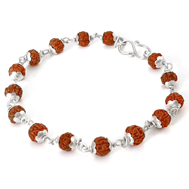 Pathri Rudraksha Charm Bracelet | Chikna Beads Rudraksha Bracelet with Silver Caps and wire | High Quality Smooth Java Rudraksha Beads Bracelet
