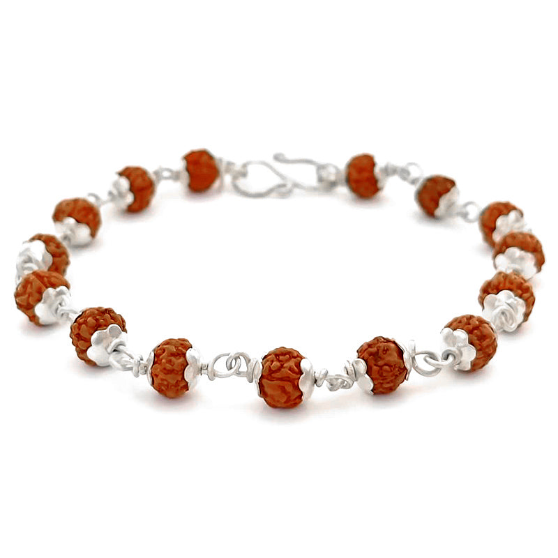 Pathri Rudraksha Charm Bracelet | Chikna Beads Rudraksha Bracelet with Silver Caps and wire | High Quality Smooth Java Rudraksha Beads Bracelet