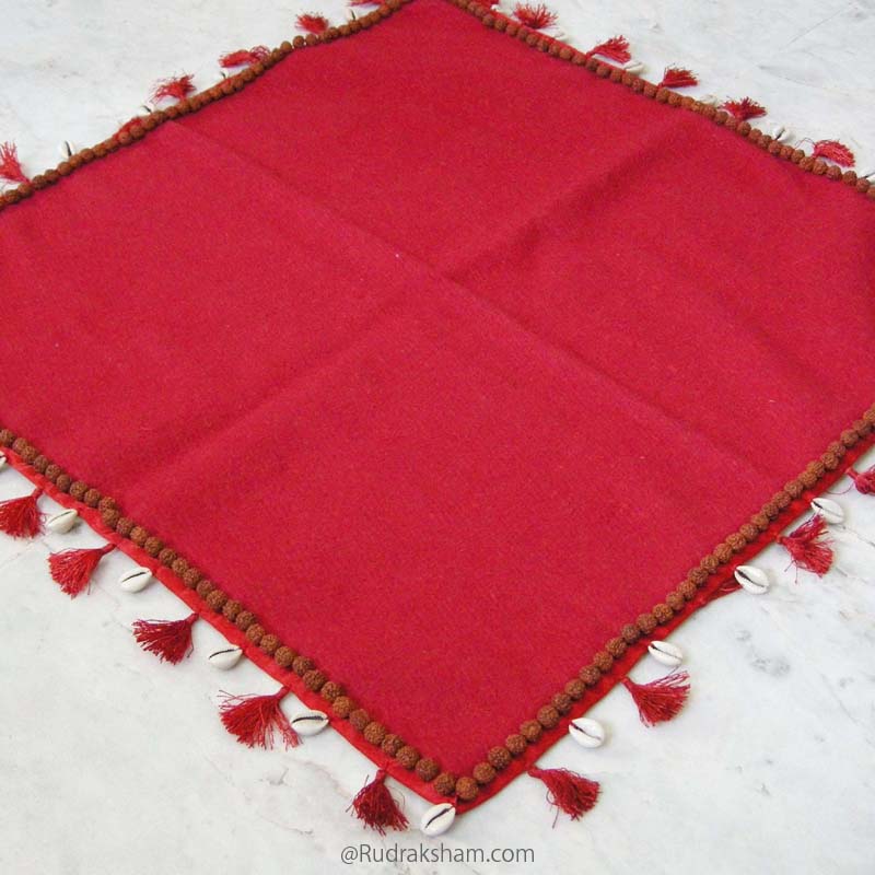 Woolen Puja Asana Red with Rudraksha