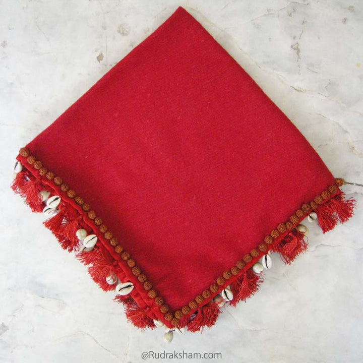 Woolen Puja Asana Red with Rudraksha