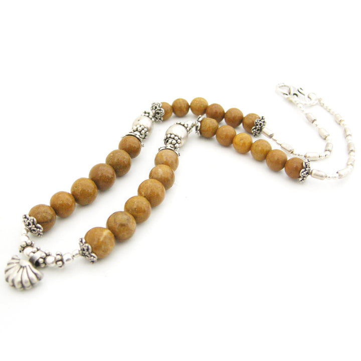 Natural Camel Agate Gemstone Necklace | Yellow Camel Agate ( Hakik ) Smooth round Beads mala Necklace with silver accessories