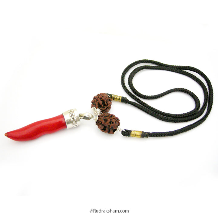 Maha Agni Power Pendant | Remove the Malefic effect of Planet Mars - Mangal | Combination of 3 Mukhi Rudraksha and Coral Moonga Bead in Silver