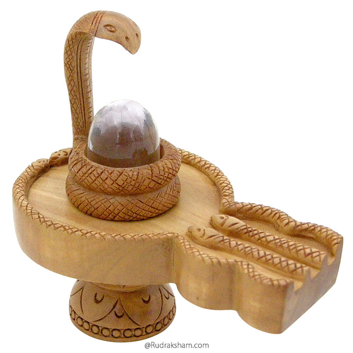 Sphatik Shivalingam with Pure White Sandalwood Base ( Jalhari ) and snake, Crystal / Quartz Gemstone Shivling Chandan Jaladhari