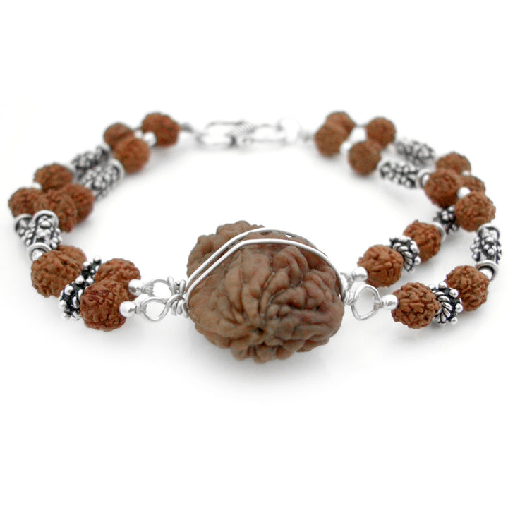  Half Moon Shaped Indian One Mukhi Rudraksha Bead Double Strand Bracelet