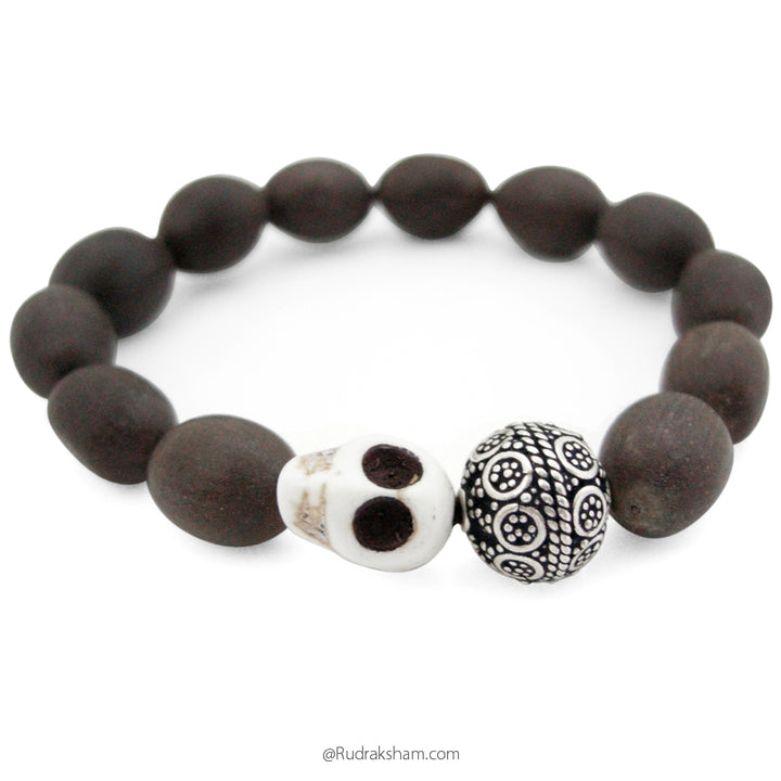 Lotus Seed Bead Bracelet with Narmund Bead | Kamal Gatta & Black Eye Mund Bead Bracelet, Designer Silver ball in Stretchable elastic